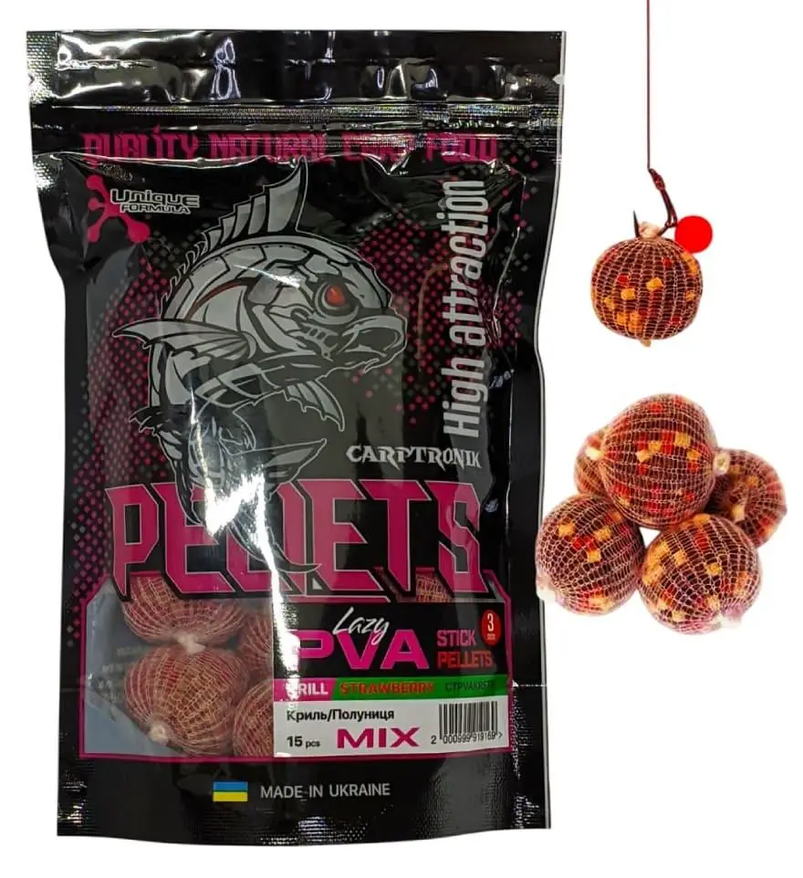 PVA stick pellets Mix Krill/Strawberry (Криль/Полуниця) 15 шт