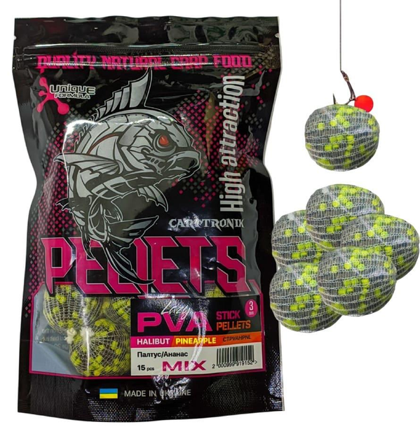 PVA stick pellets Mix Halibut/Pineapple (Палтус/Ананас) 15 шт